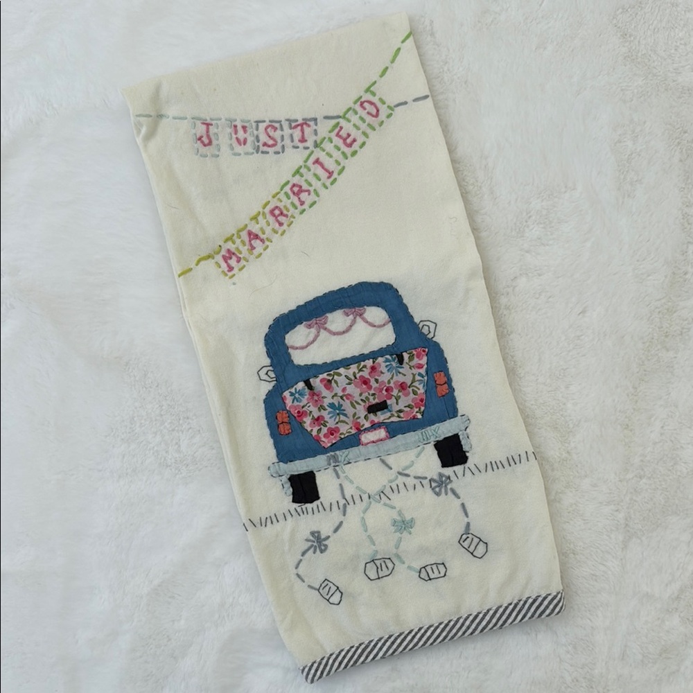 Anthropologie Just Married Tea Towel - Blue and White